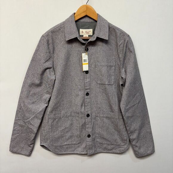 NWT Penguin Men Flannel Button Front Shirt Jacket Size Small Gray D035 -12 - Picture 1 of 16
